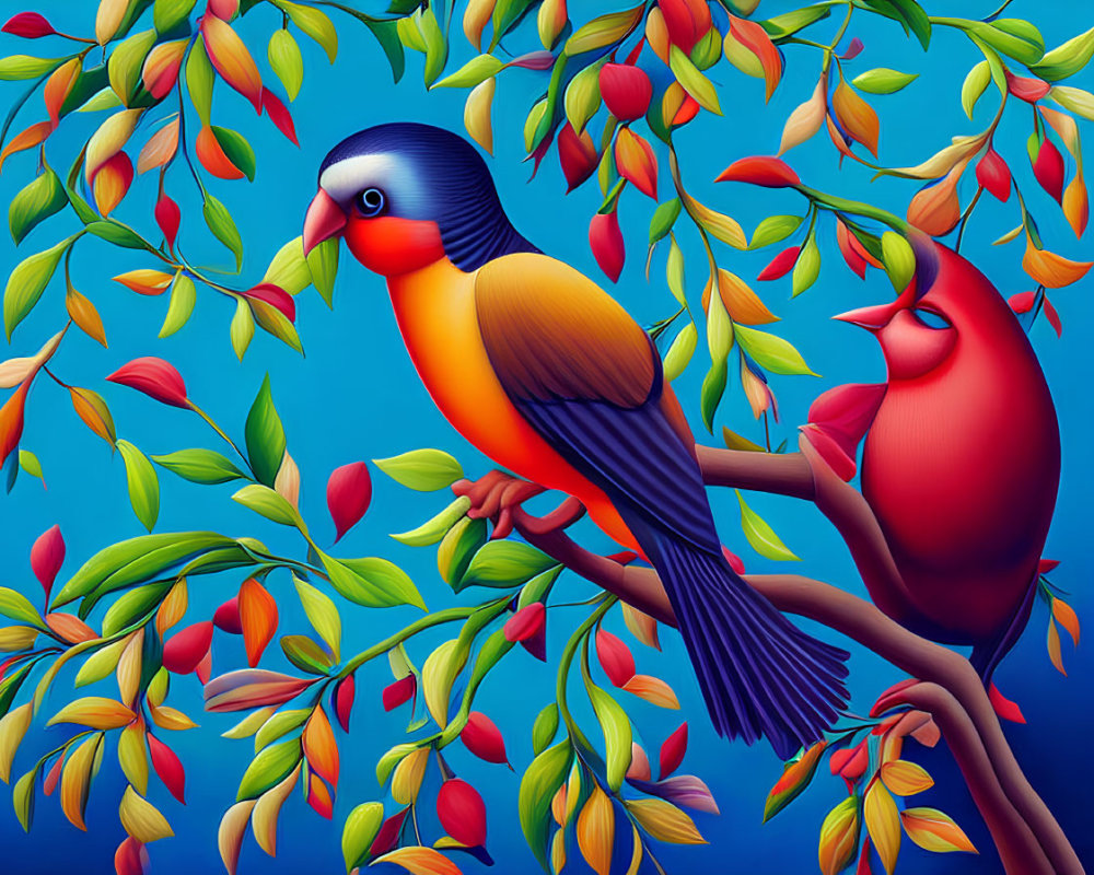 Colorful Stylized Birds on Branches Illustration