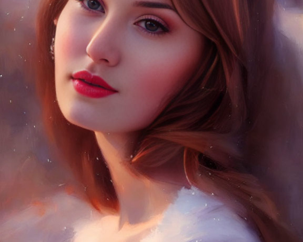 Portrait of a Woman with Auburn Hair and Red Lips