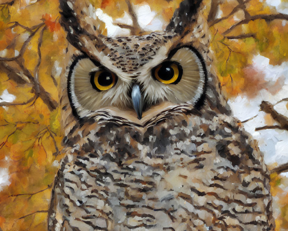 Detailed Owl Illustration with Striking Yellow Eyes and Brown Feathers