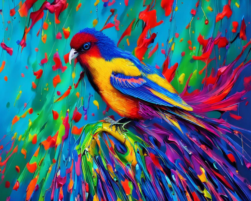 Colorful Bird Artwork with Vibrant Blue Head and Yellow Body