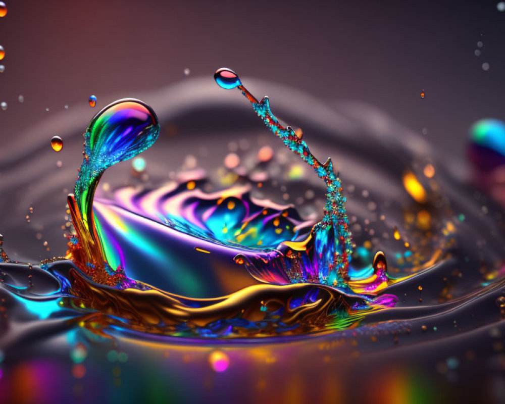 Colorful Liquid Splash: Rainbow Hues & Dynamic Droplets in High-Speed Photo