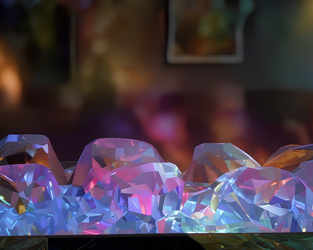 Iridescent crystals with blurred multicolored background