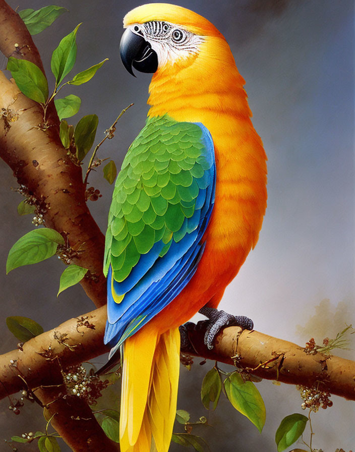 Colorful Macaw Perched on Branch with Vibrant Feathers