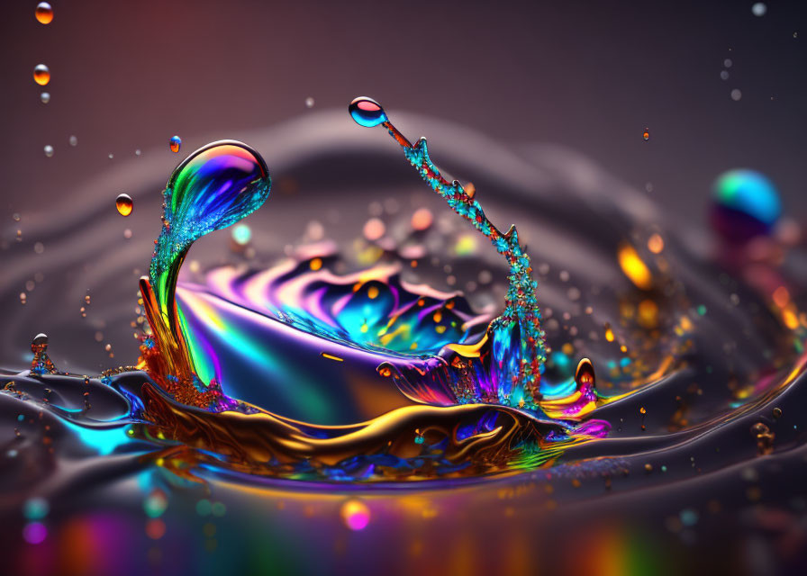 Colorful Liquid Splash: Rainbow Hues & Dynamic Droplets in High-Speed Photo