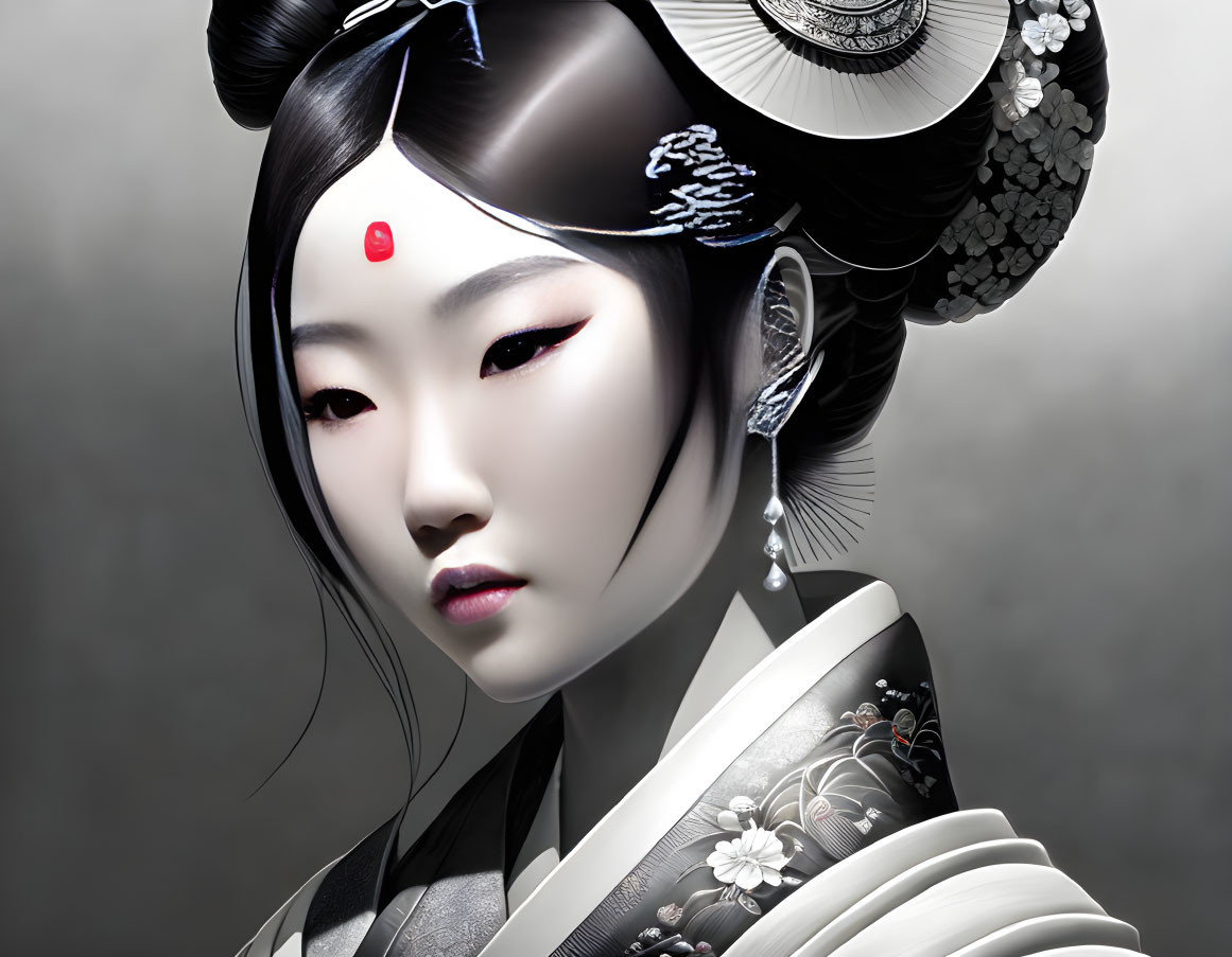 Traditional East Asian Attire Portrait of Woman in Digital Art