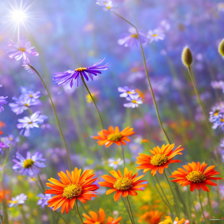 Colorful Wildflower Field Under Bright Sun