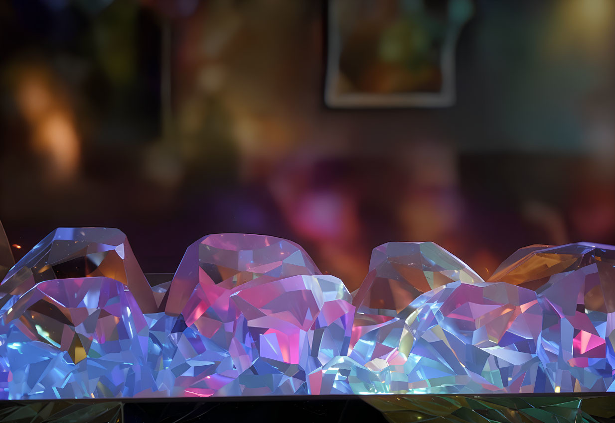 Iridescent crystals with blurred multicolored background