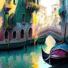 Historical buildings and gondola on tranquil Venice canal