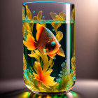 Colorful Fish-Themed Glass with Orange Fish Design