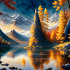 Tranquil autumn mountain landscape with reflective lake