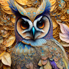 Colorful Owl Illustration with Intricate Details and Ornate Feather Patterns