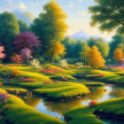 Tranquil Cherry Blossom Landscape with Streams