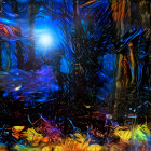 Enchanted forest with twisted trees and glowing lights