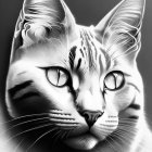 Detailed Digital Artwork of White Cat with Black Stripes and Blue Eyes