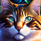 Colorful Digital Artwork: Cat with Blue Eyes and Multicolored Fur