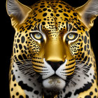 Detailed hyper-realistic jaguar digital artwork on black background