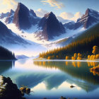 Tranquil mountain lake with reflective waters and rugged peaks