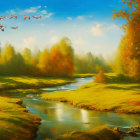 Tranquil autumn landscape with colorful trees and gentle stream