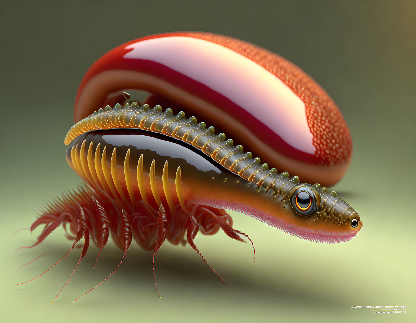 Detailed Digital Artwork: Millipede with Red & White Shell