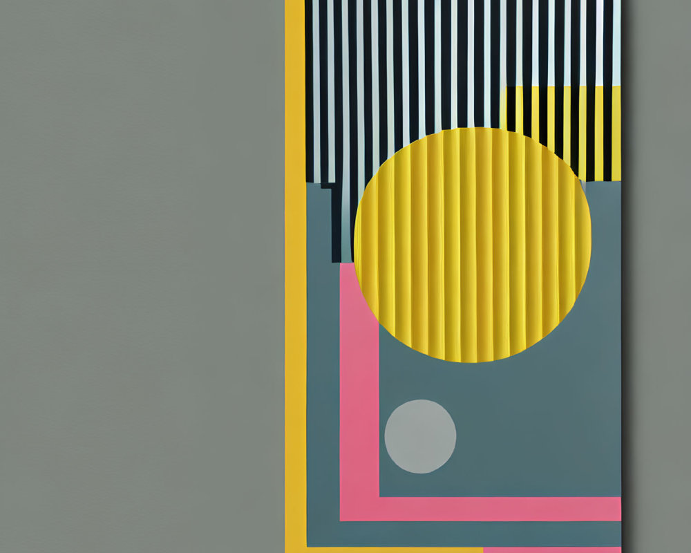 Colorful Geometric Artwork Featuring Stripes, Circles, and Rectangles