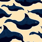 Stylized blue whales pattern on dark yellow background