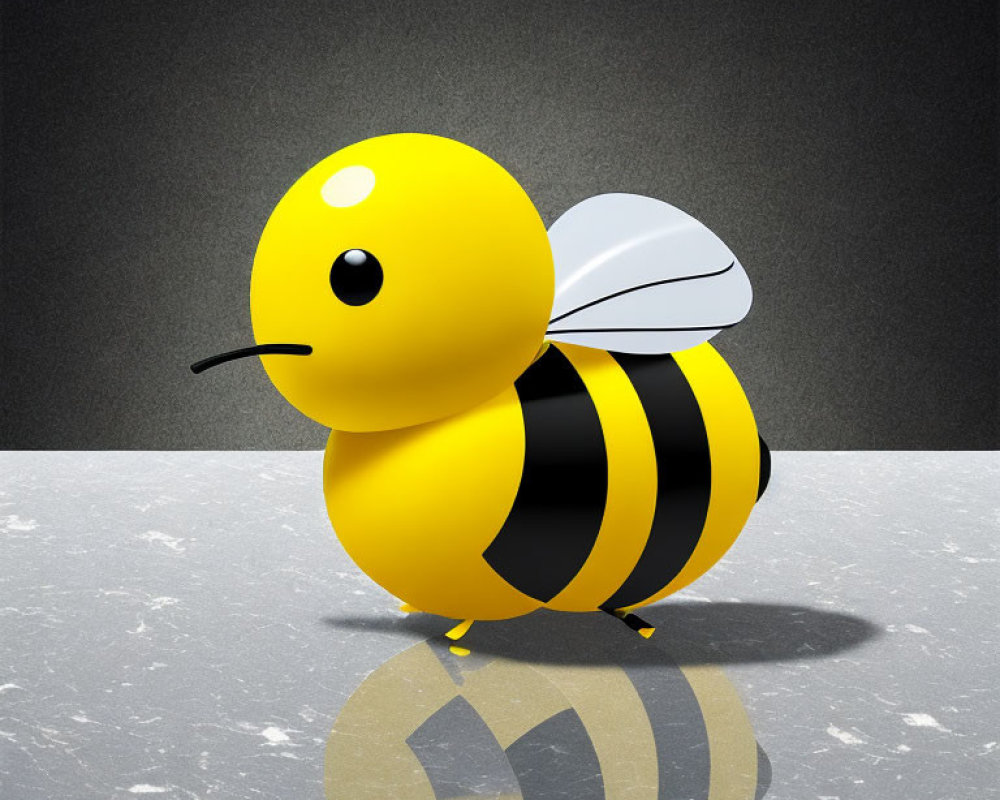 Stylized 3D illustration of a glossy yellow and black bee