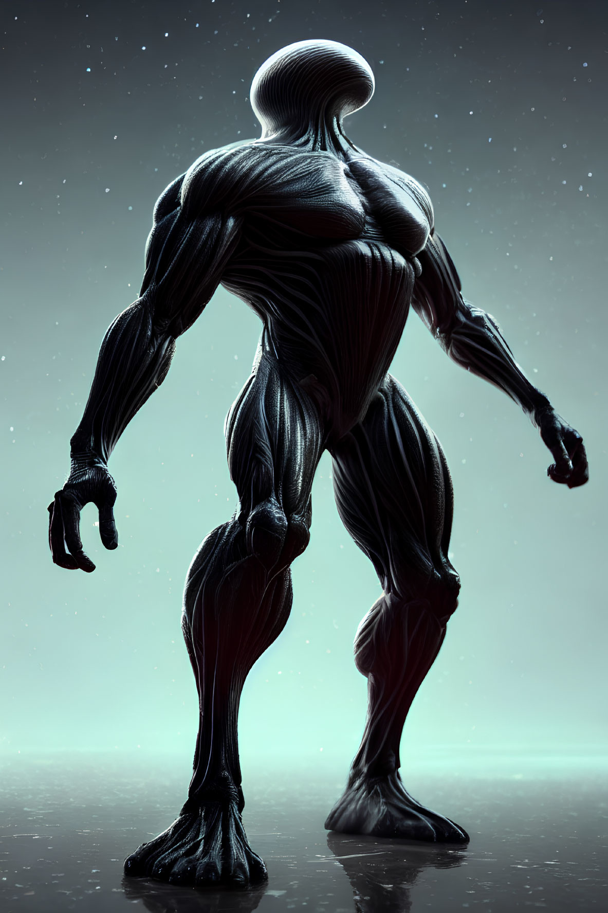 Stylized muscular figure against starlit background symbolizing otherworldly presence