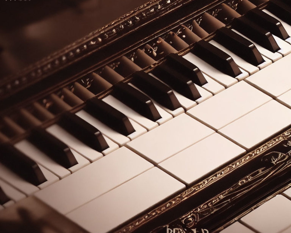 Detailed Piano Keys with Intricate Wood Detailing and Soft Shadows