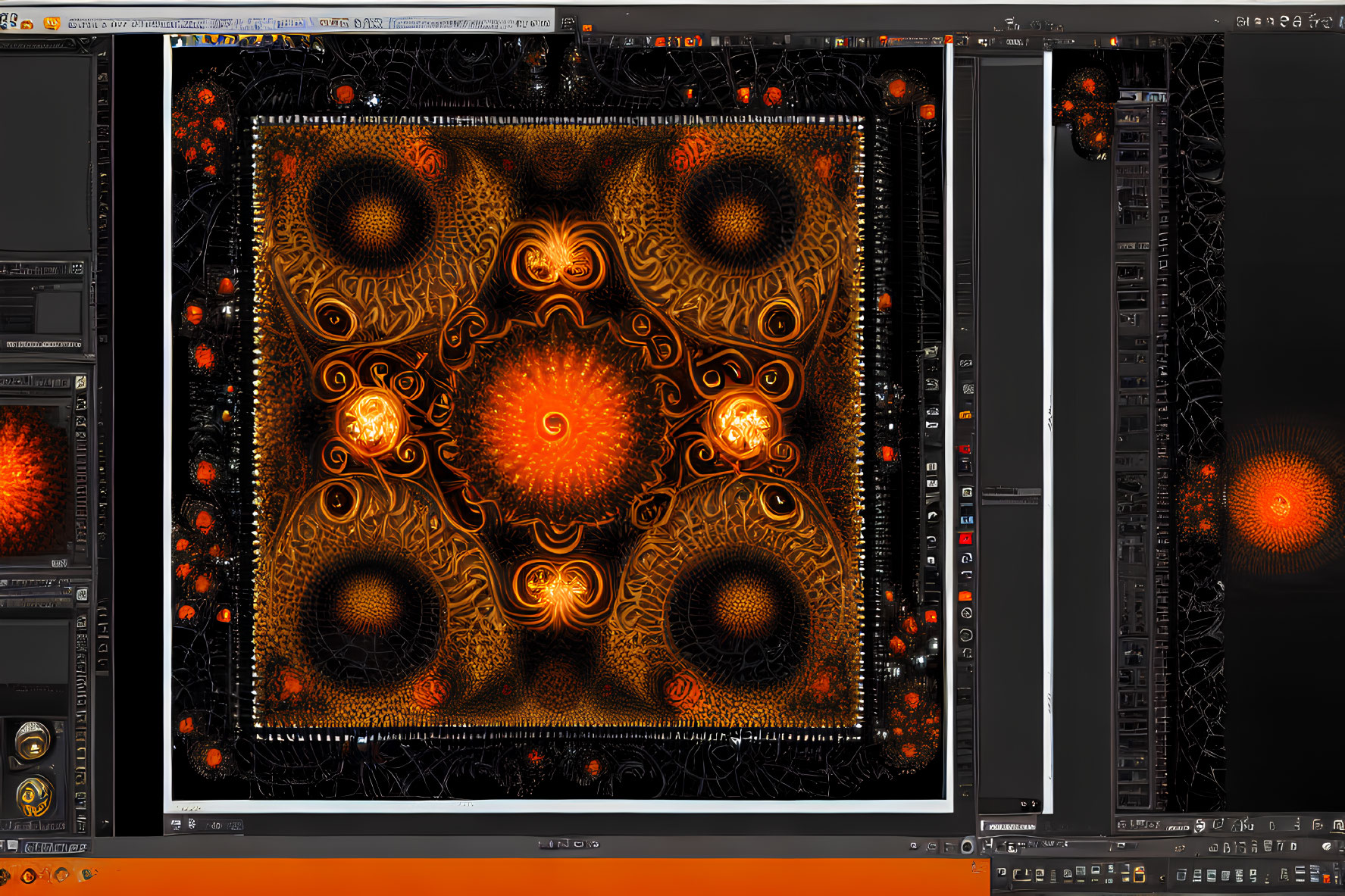 Complex Fractal Art Design with Warm Orange and Red Tones