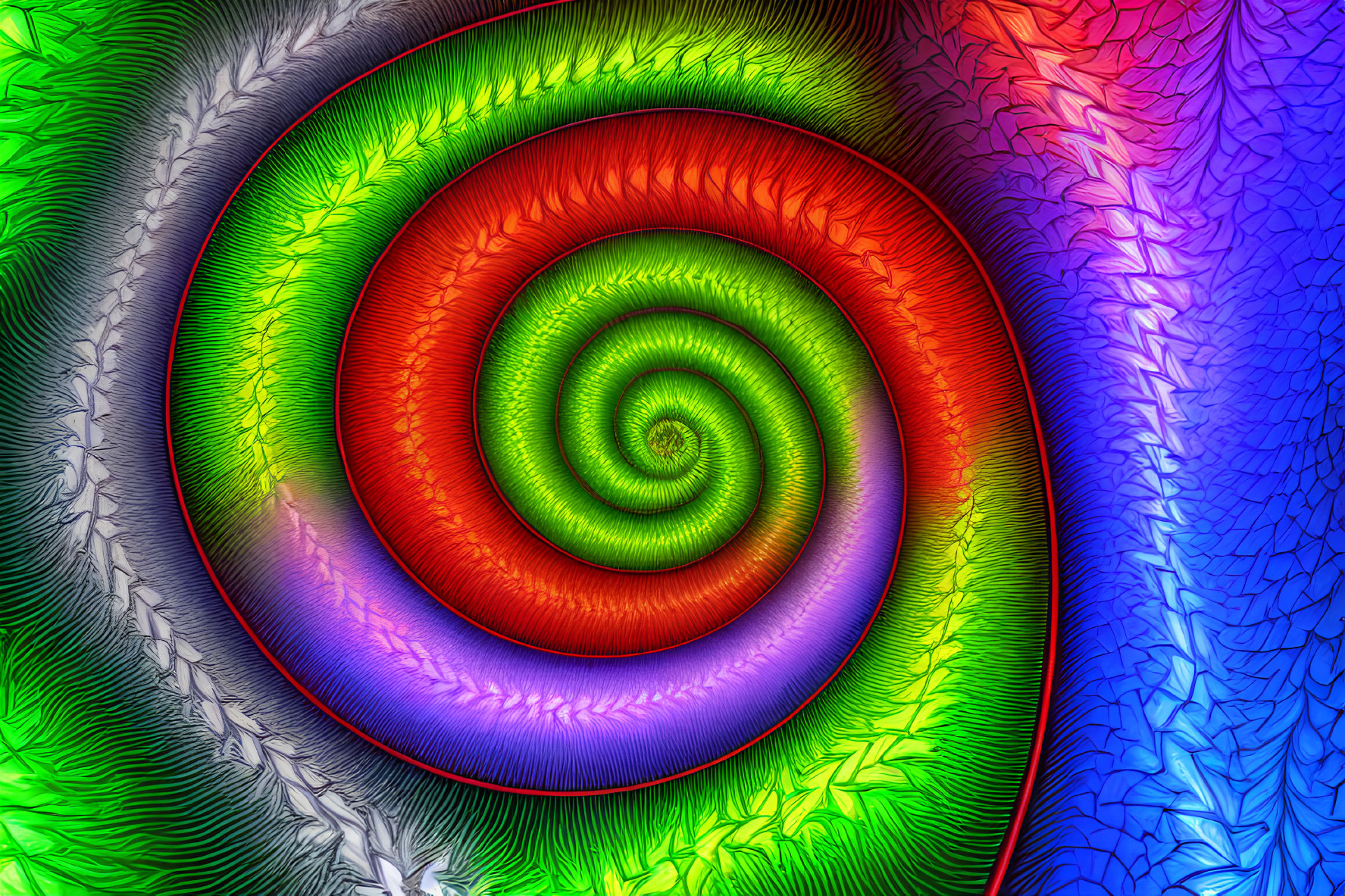 Colorful Psychedelic Spiral Fractal with Leaf-like Texture