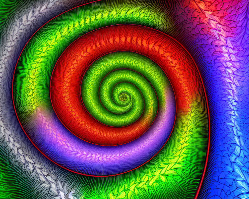 Colorful Psychedelic Spiral Fractal with Leaf-like Texture