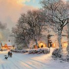 Winter Landscape with Child and Dogs by Cottages