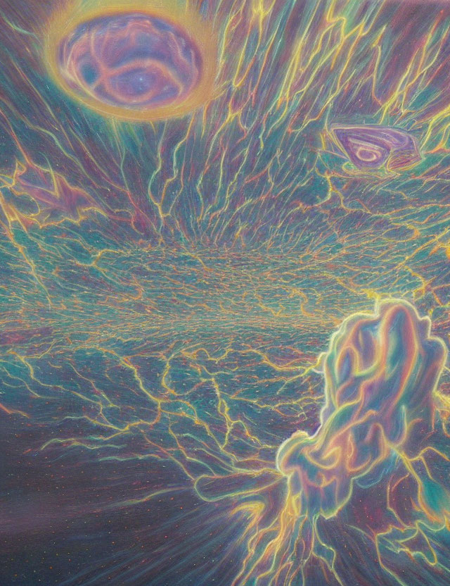 Vibrant Psychedelic Cosmic Scenery with Abstract Celestial Bodies