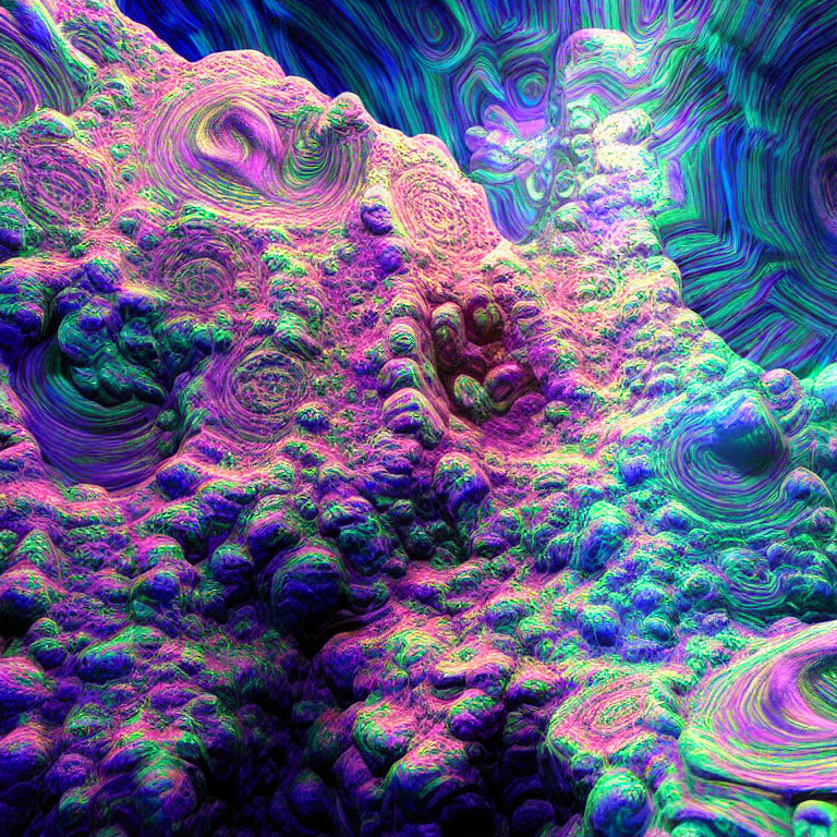 Colorful Psychedelic 3D Landscape with Swirling Patterns