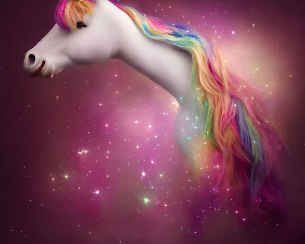 Majestic unicorn with rainbow mane and sparkling stars