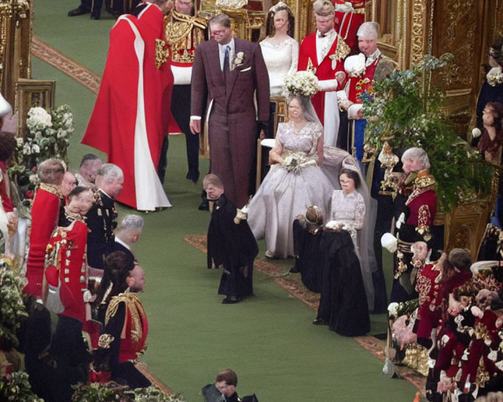 Regal Attire in Ornate Hall for Formal Ceremony