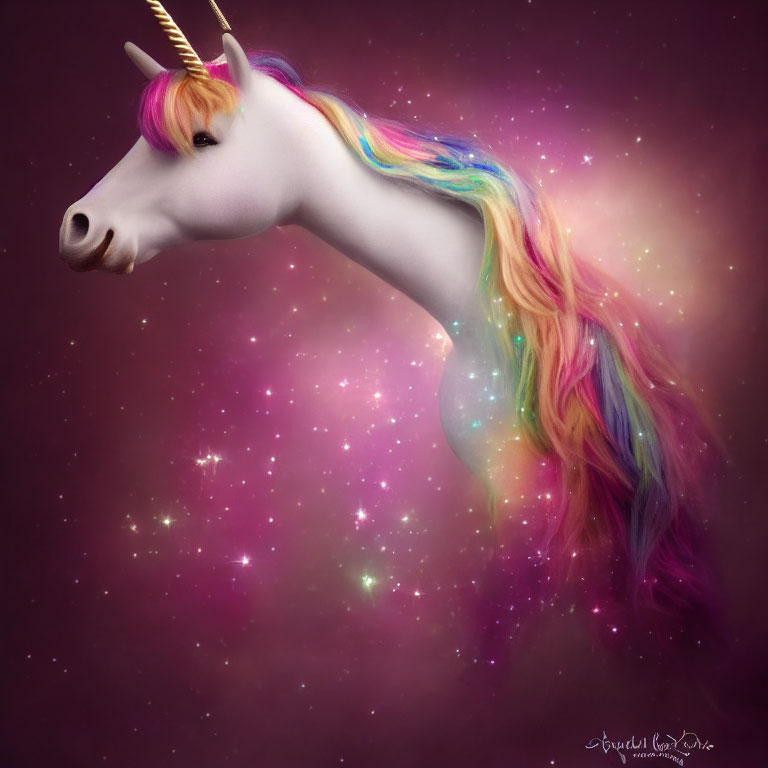 Majestic unicorn with rainbow mane and sparkling stars