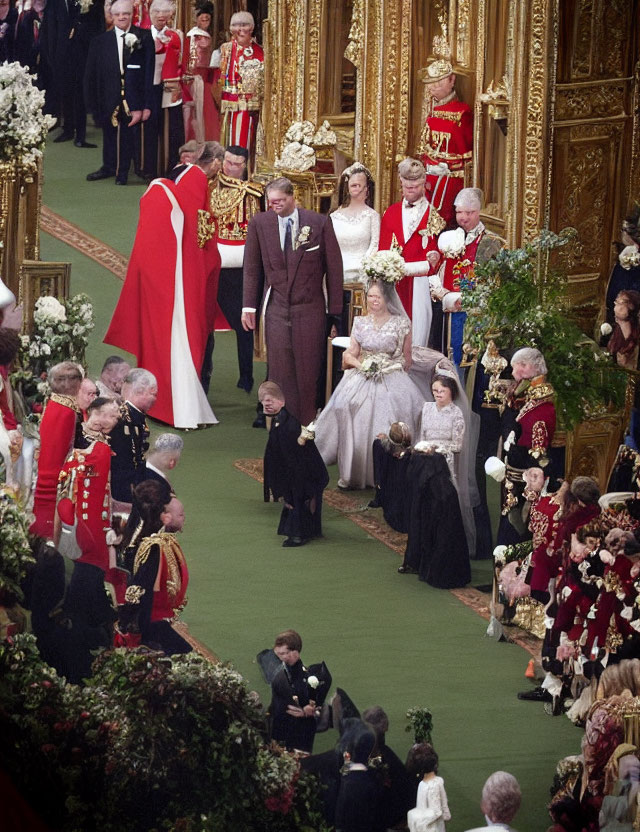 Regal Attire in Ornate Hall for Formal Ceremony