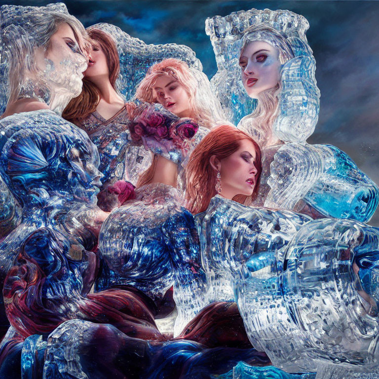 Fantasy Artwork: Women with Crystalline Structures in Celestial Setting