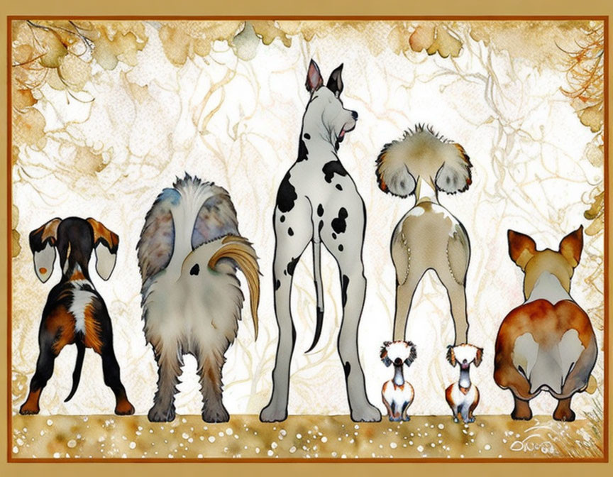 Various Dog Breeds Against Abstract Background