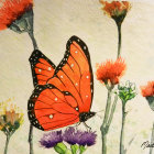 Orange Butterfly on Pink Flowers with Botanical Background