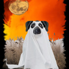 White Sheet Ghost Dog in Spooky Moonlit Scene