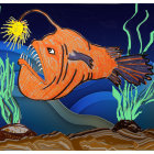 Colorful Deep-Sea Fish Illustration in Starry Ocean Environment