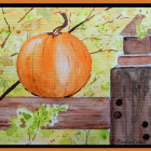 Orange Tabby Cat with Pumpkin on Wooden Fence in Autumn Scene