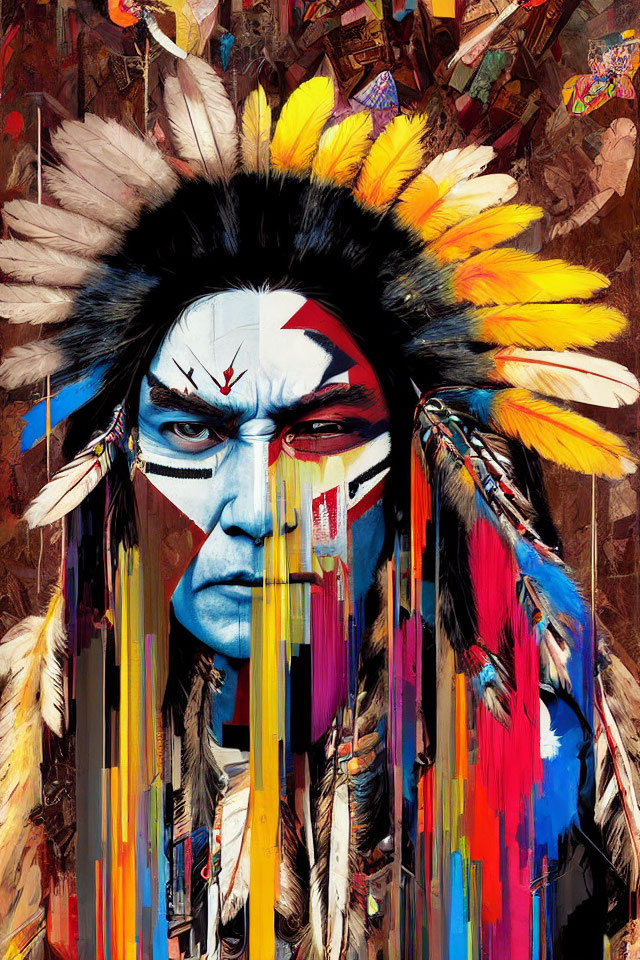 Vibrant contemporary portrait with Native American-inspired elements