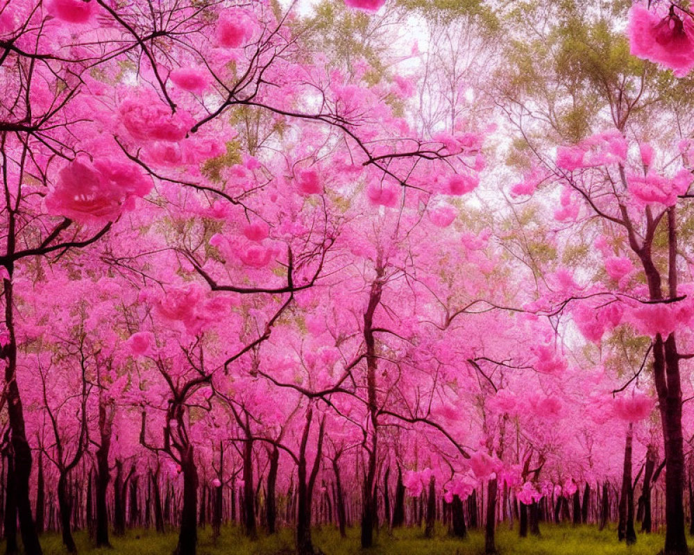 Pink Cherry Blossom Forest in Soft Filtered Light