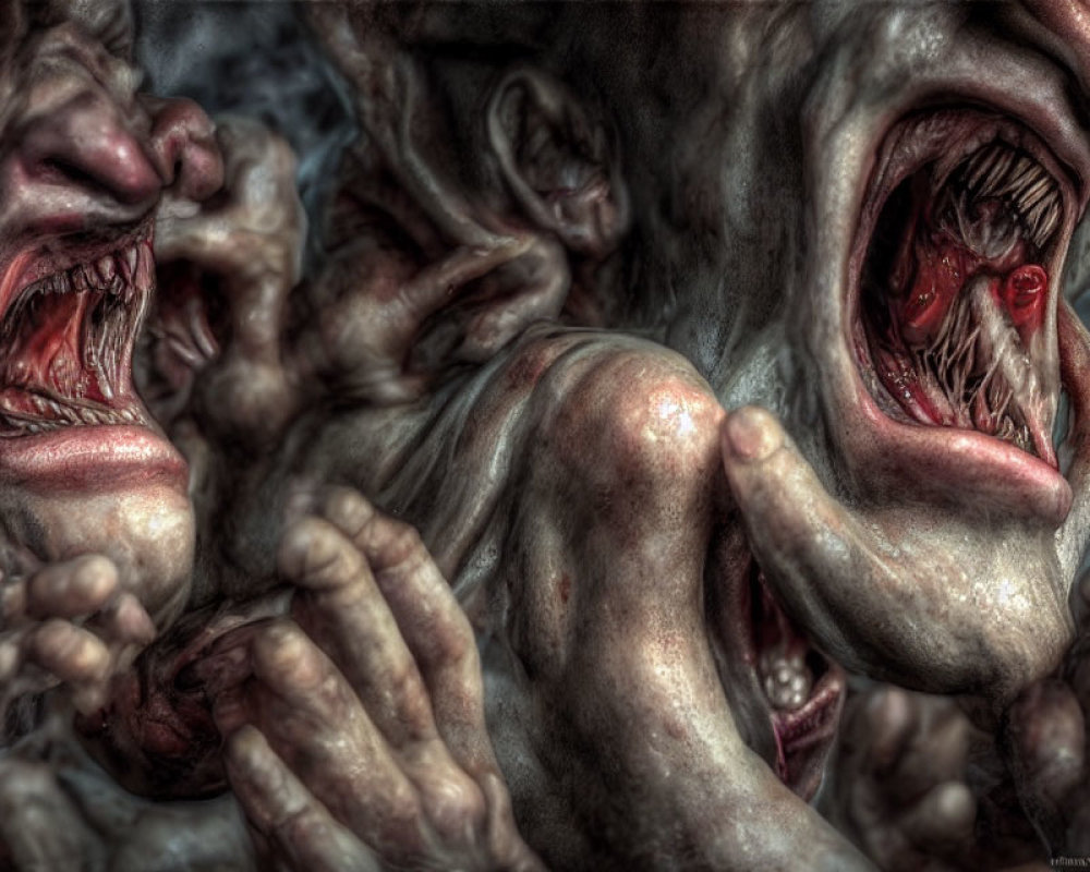 Distorted, Screaming Faces and Entwined Limbs in Hellish Scene