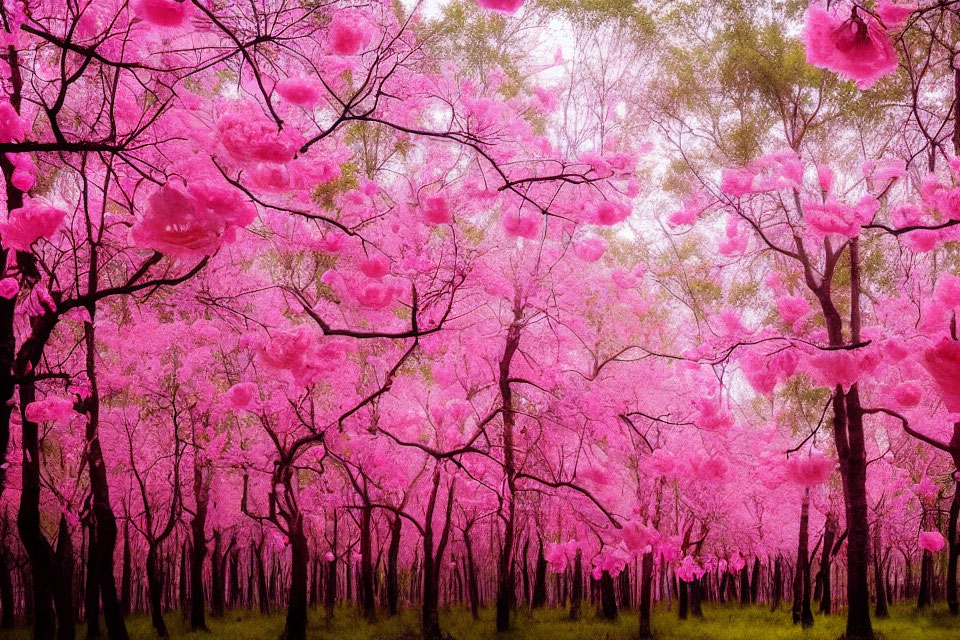 Pink Cherry Blossom Forest in Soft Filtered Light