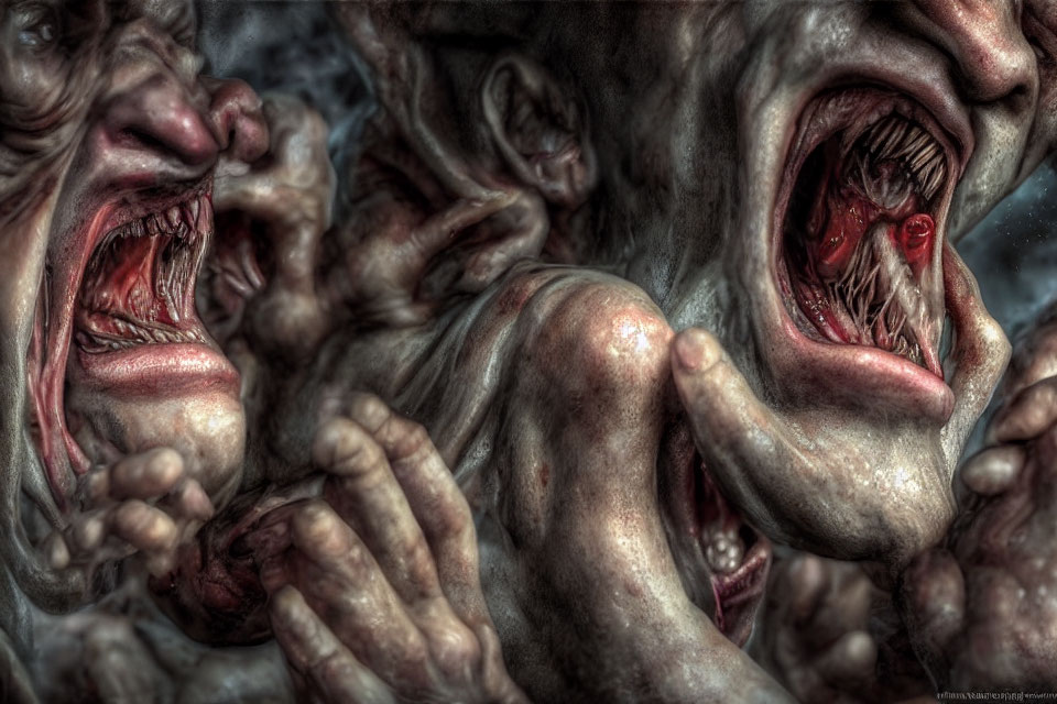 Distorted, Screaming Faces and Entwined Limbs in Hellish Scene