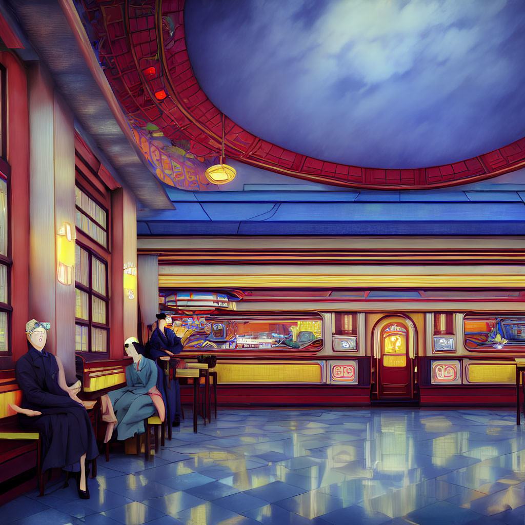 Illustration of Retro Diner with Vibrant Decor